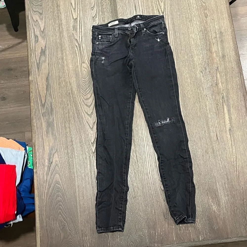AG Adriano Goldschmied Jeans The Legging Super Skinny Distressed Black Size 27R